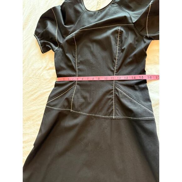 Madewell Women's Puff-Sleeve Drop-Waist Midi Dress Black 6 - Picture 11 of 13